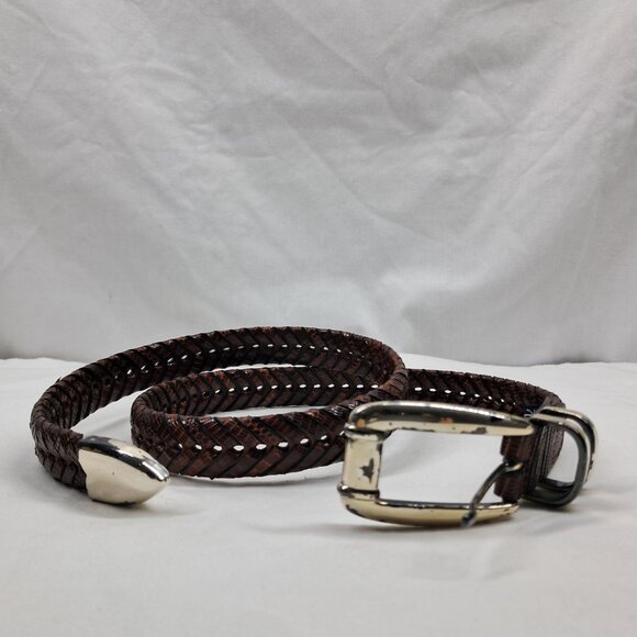 Cale Braided Leather Brown Belt with Silver Tone Hardware Made in Spain - Picture 6 of 6